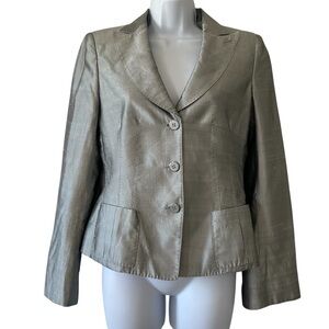 Armani Collezioni Women’s Shimmer Silver Single Breasted Silk Blazer-EU 40/US 6